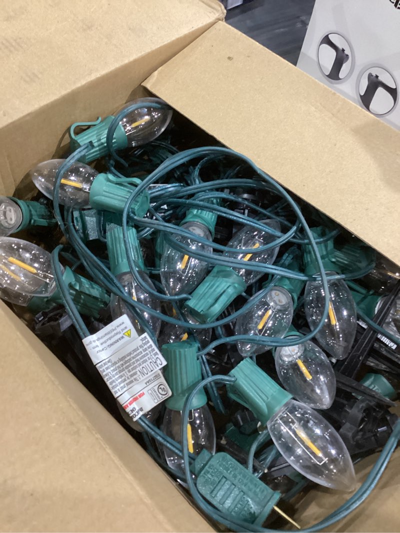 Condition photo showing As Is for C9 LED Christmas Pathway Lights, 2 Sets Total 51.4 Ft Christmas Path Light with 40 Bulbs and Stakes, Extendable Waterproof String Lights for Walkway Driveway Lawn Outdoor Decorations, Warm White