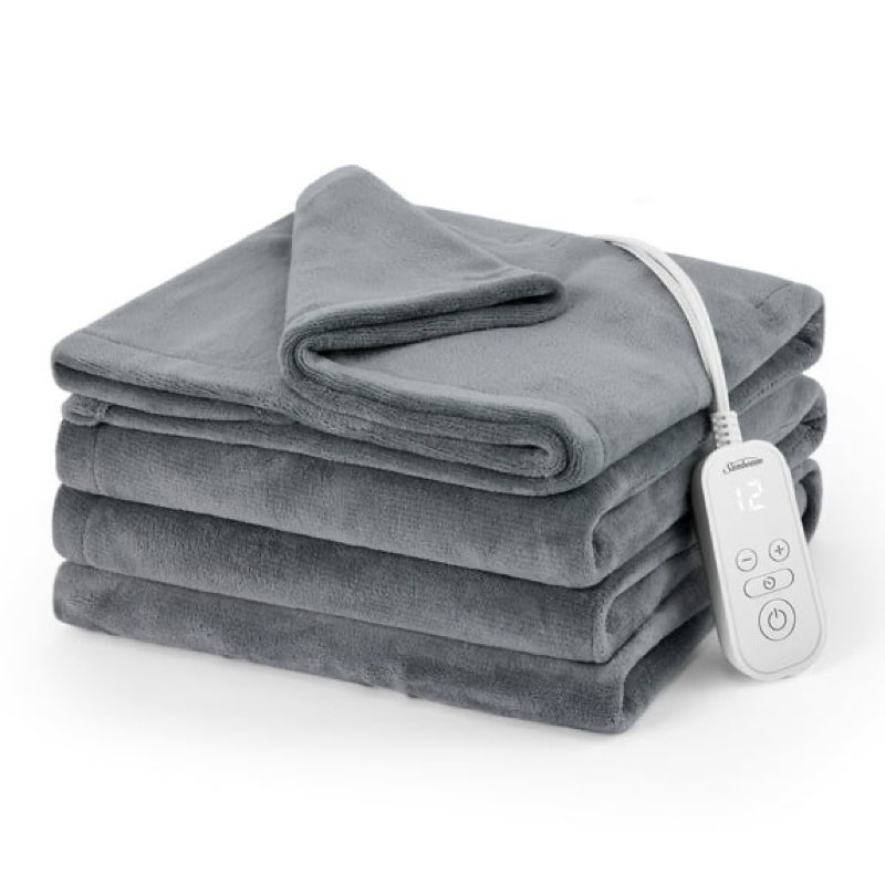 sunbeam electric heated bed blanket grey soft microplush 12 heat settings twin 84 x 62