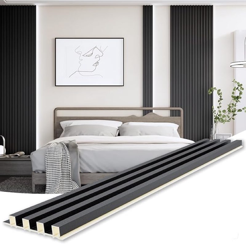 wpc slat wall paneling, modern accent 3d wall panels, 8-piece 94.5" x 6.3" tv wall panel, bedroom, l