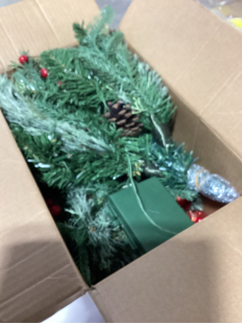 Condition photo showing As Is for Not tested 2 Pack 24 Inch Lighted Outdoor Christmas Tree with Dual Color LED Lights, Remote Control Battery Operated Pre-lit Pathway Urn Filler, Christmas Porch Decorations for Home, Porch & Yard Gold Red 2ft 6in