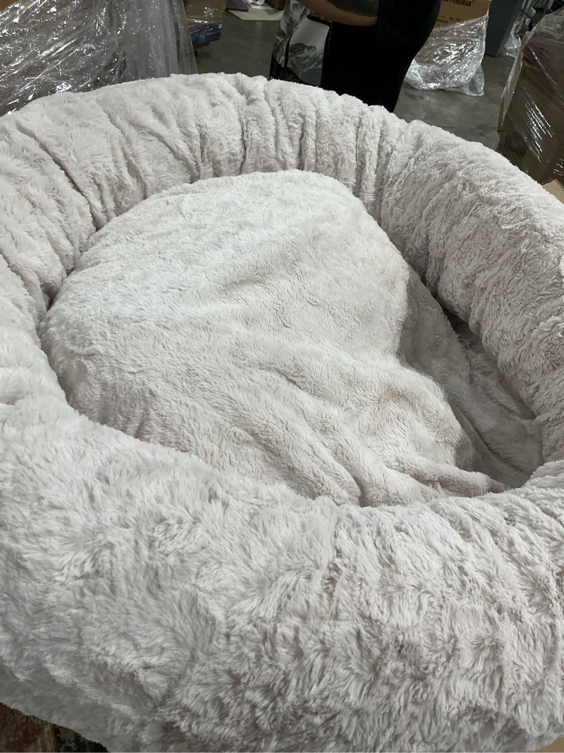 Condition photo showing Good Condition for best friends by sheri the original calming donut dog bed for large dogs up to 100 lbs, lux faux fur, oyster, large, 36" x 36" oyster lux large