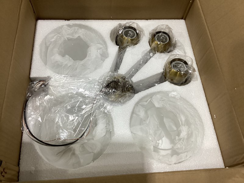 Condition photo showing New/Like New for Emak 20 Inch Brushed Gold Chandelier, 3-Light Globe Chandeliers with Clear Glass Shade, Modern Penda