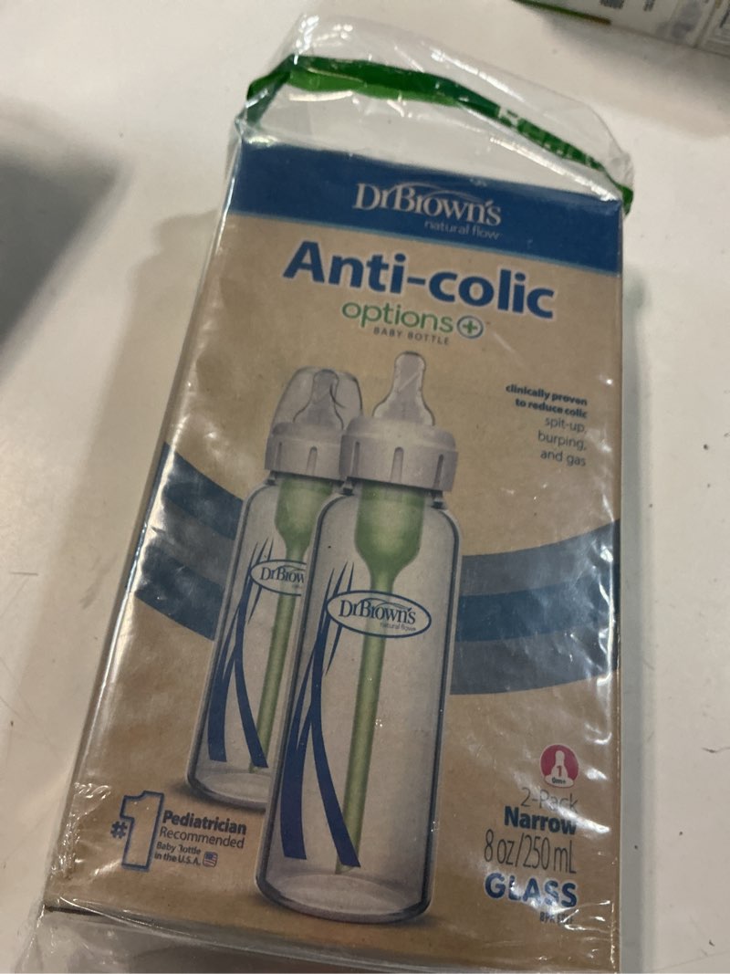Condition photo showing New/Like New for dr. brown's anti-colic options+ narrow glass baby bottle with level 1 slow flow nipple, bpa-free, 8 oz/250 ml, 0m+, 2-pack (packaging may vary) clear glass 8 ounce, 2 pack