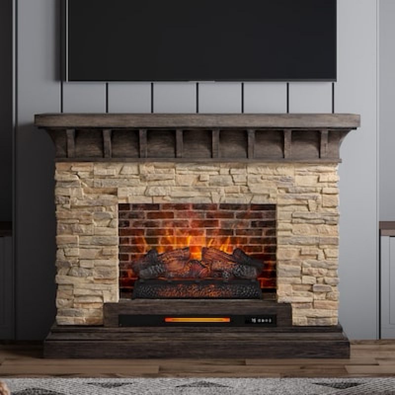 allen + roth 53-in w sedona free standing infrared quartz flat wall electric fireplace