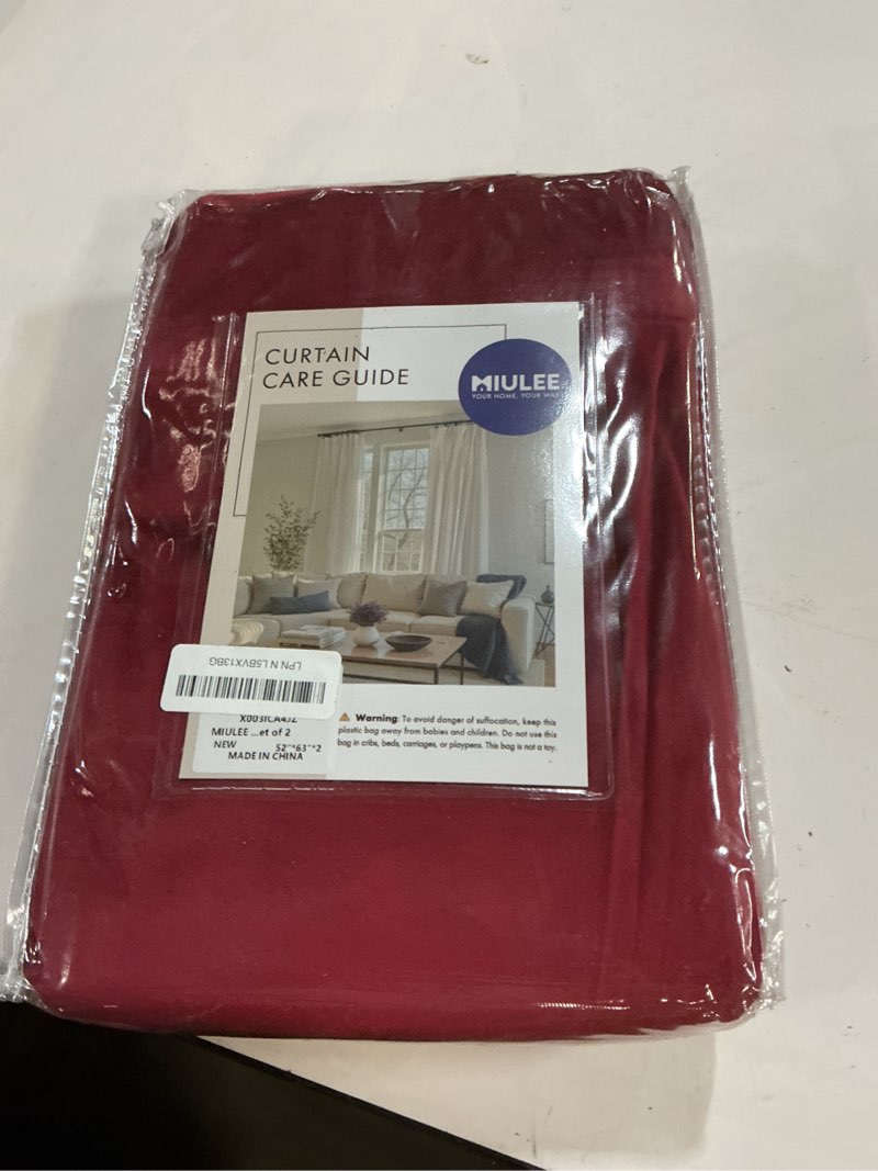 Condition photo showing New/Like New for miulee burgundy velvet curtains thermal insulated blackout curtain christmas drapes for bedroom living room darkening 63 inches long curtains panels rod pocket set of 2