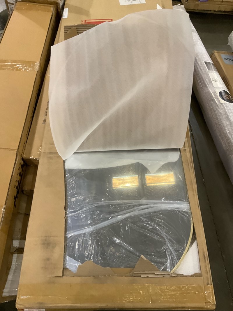 Condition photo showing item condition for BEAUTYPEAK 64"x21" Arch Floor Mirror, Full Length Wall Hanging or Leaning Arched-Top Full Body Mirror with Stand for Bedroom, Dressing Room, Gold Gold 64"L x 21"W