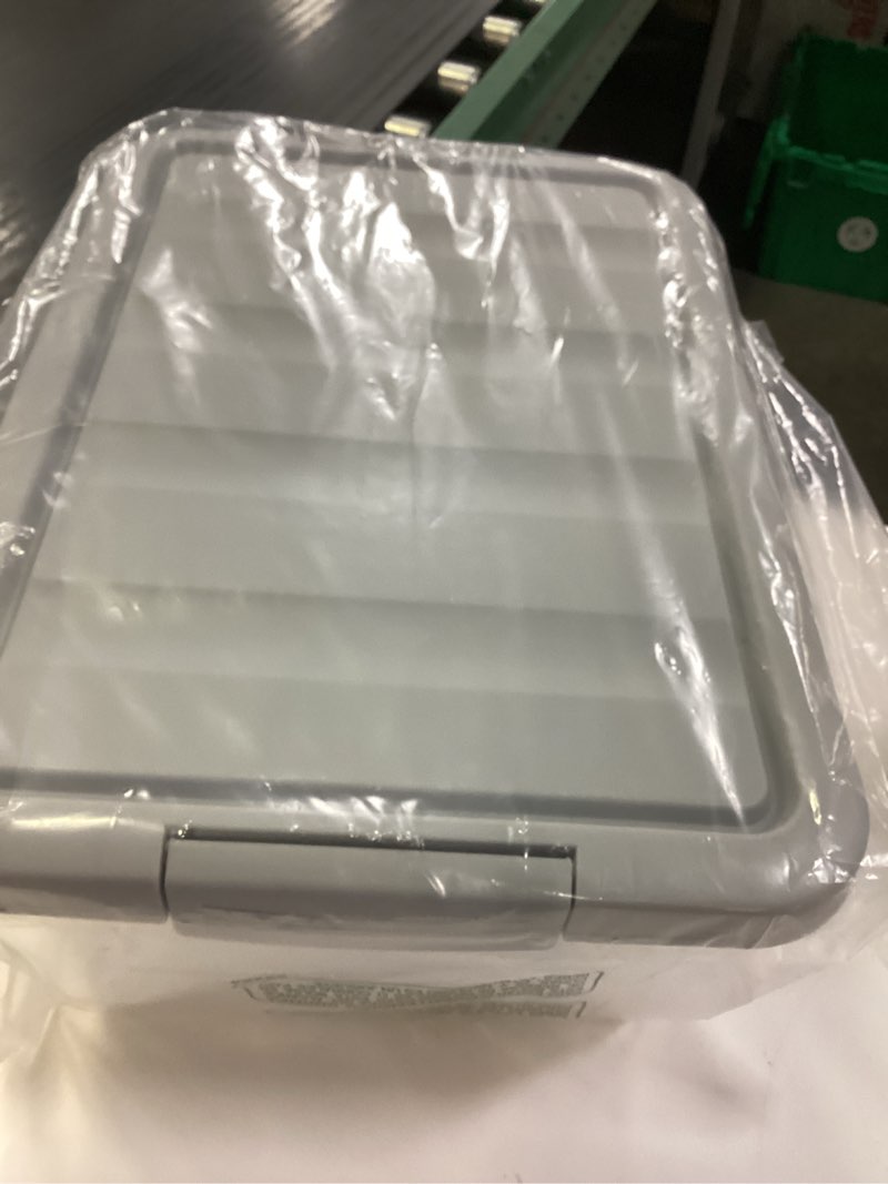 Condition photo showing Good Condition for 76 quart clear stacker storage container with dark gray lid 1