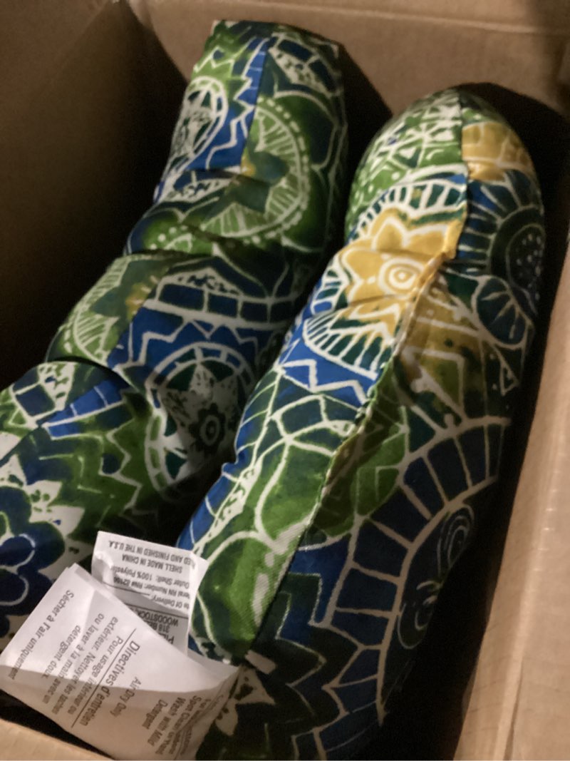 Condition photo showing Good Condition for pillow perfect outdoor/indoor omnia lagoon tufted seat cushions (round back), 19" x 19", blue 19" x 19" blue omnia lagoon