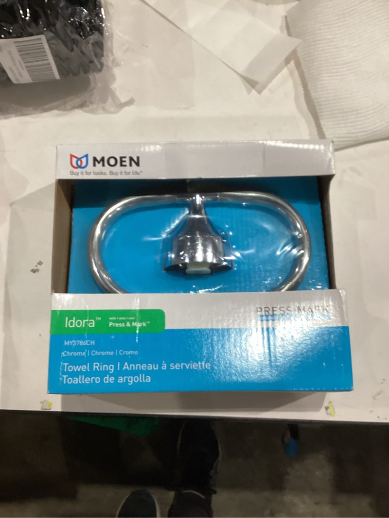 Condition photo showing New/Like New for Moen Idora Chrome Moen MY3786CH Idora Single Post Bathroom Hand Towel Ring, MY3786CH