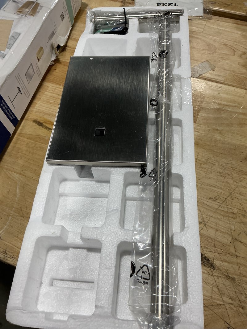 Condition photo showing Good Condition for gatco 1431sn bathroom toilet paper holder stand, freestanding tissue roll holder, weighted base, satin nickel, 22.25 inch, modern rectangle base satin nickel, 22.25"h