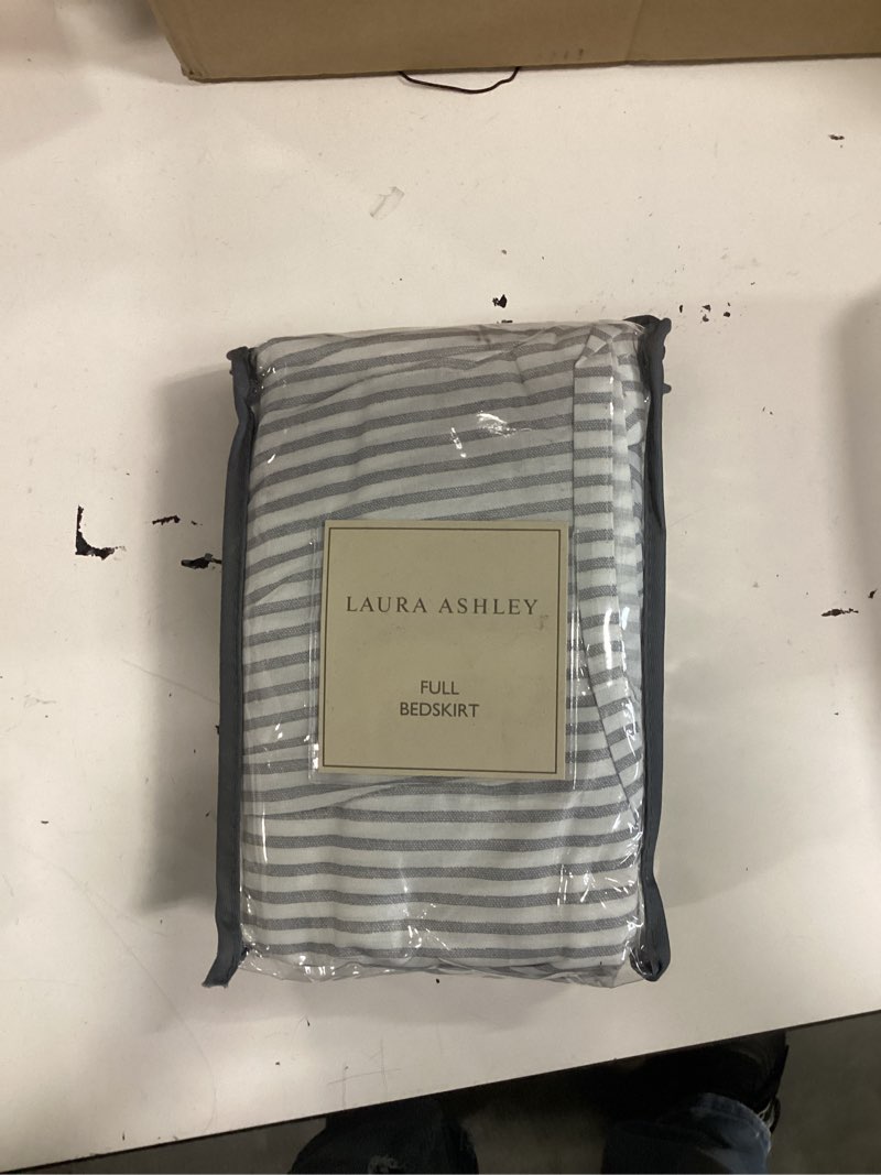 Condition photo showing New/Like New for laura ashley home - cotton ruffled bedskirt, lightweight & classic style (ticking stripe grey, full) full grey