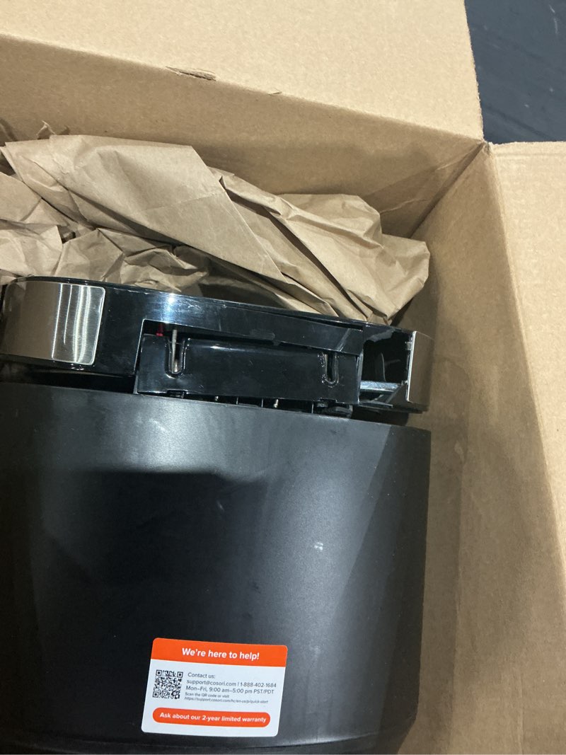 Condition photo showing As Is for cosori rice cooker 10 cup, 24h keep warm, non-stick ceramic inner pot, 18 functions fuzzy logic rice maker with stainless steel steamer basket, sauté, slow cooker, black