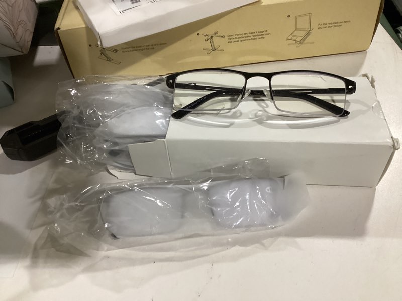Condition photo showing New/Like New for blue light blocking reading glasses for men, half frame metal readers spring hinge eyeglasses anti eyestrain/glare/uv 5 pack mix color 1.5 x