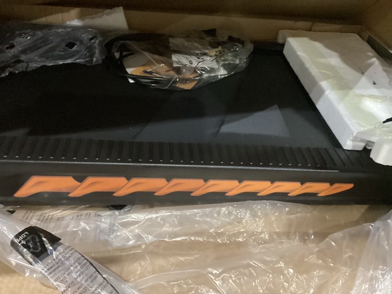 Condition photo showing Good Condition for walking pad treadmill with speaker, 4-in-1 6.2mph treadmills for home with app compatible, walking pad with 10% incline, led display, 2.75hp brushless drive, 350 lb weight capacity, 12 hiit programs black orange