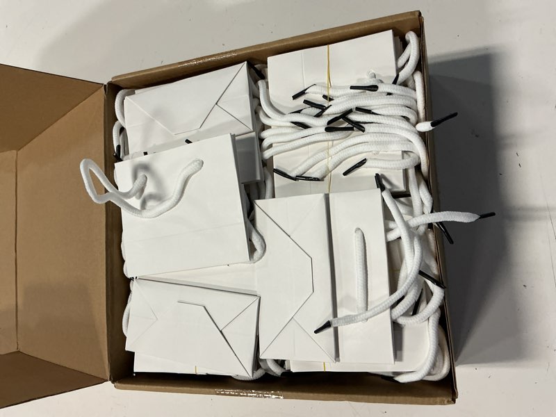 Condition photo showing Good Condition for honoson 100 pcs thicken white mini gift bags with handles, 3.9 x 4.7 x 2.4 inch small paper goodie shopping bags for small business party wedding gift wrap valentine
