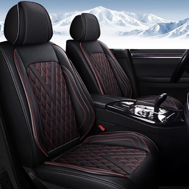 ikabevem full set car seat covers fit for ford flex 2011-2019 faux leather seat cushion 2 rows 5 seats comfortable(red line)