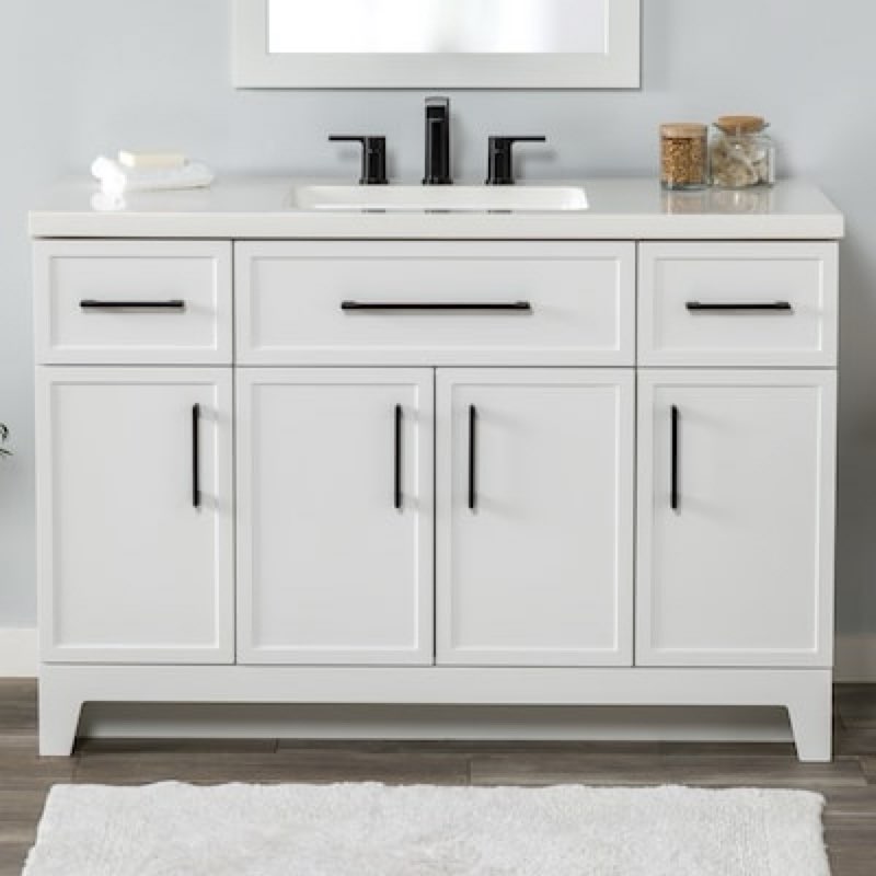 Condition photo showing New/Like New for  Style Selections Potter 48-in True White Single Sink Bathroom Vanity with White Cultured Marble Top