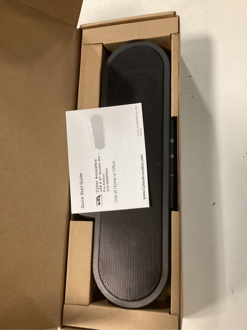 Condition photo showing Good Condition for Cyber Acoustics USB & Bluetooth Speaker Bar (CA-2890PRO) USB Powered with Speakerphone for PC and Bluetooth to Connect to Smartphones, Clamps to Monitors up to 2 Inches Thick, 20 Watts USB & BT - Pro