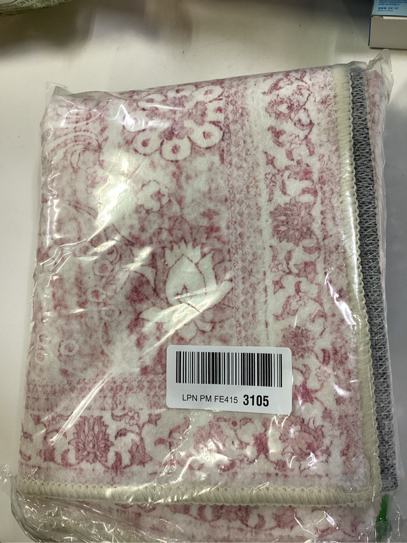 Condition photo showing New/Like New for Pink Rug 3'x5',Washable Area Rugs for Bedroom Living Room Kitchen Entryway Bedside,Small Boho Vintage Bohemian Distressed Oriental Non Slip Carpet,Blush Floral Flowers 3'x5' Pink
