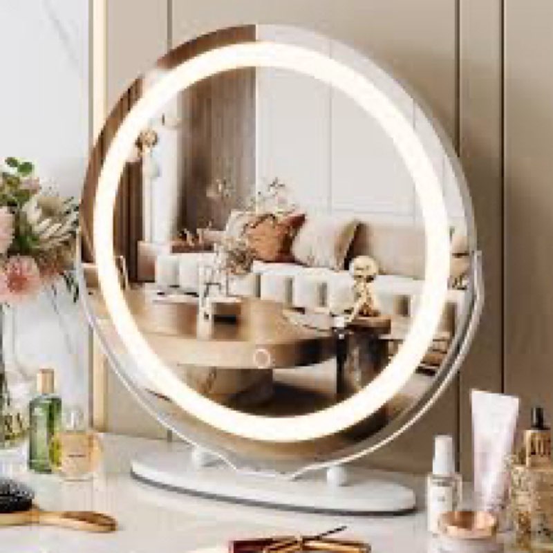 19 Inch Vanity Mirror With Lights, Round Large LED Vanity Mirror With Smart Touch 3 Colors Dimmable, Touch Lighting