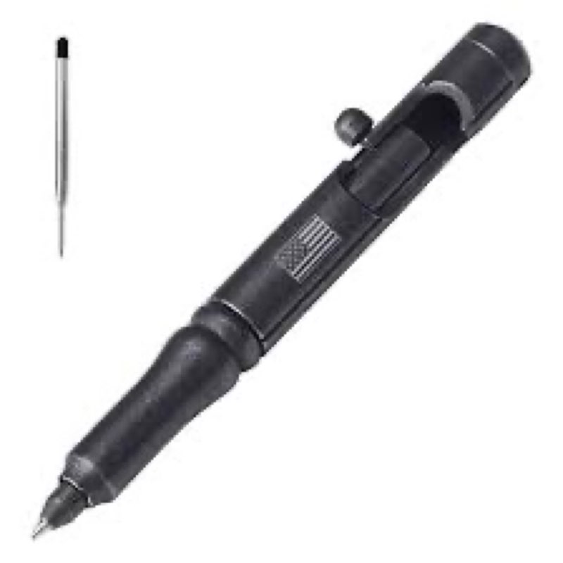 Cool Hand 5.1'' Bolt Action Tactical Pen, Cannon Style Stylus w/Clip & Glass Breaker, Black Stone Wa