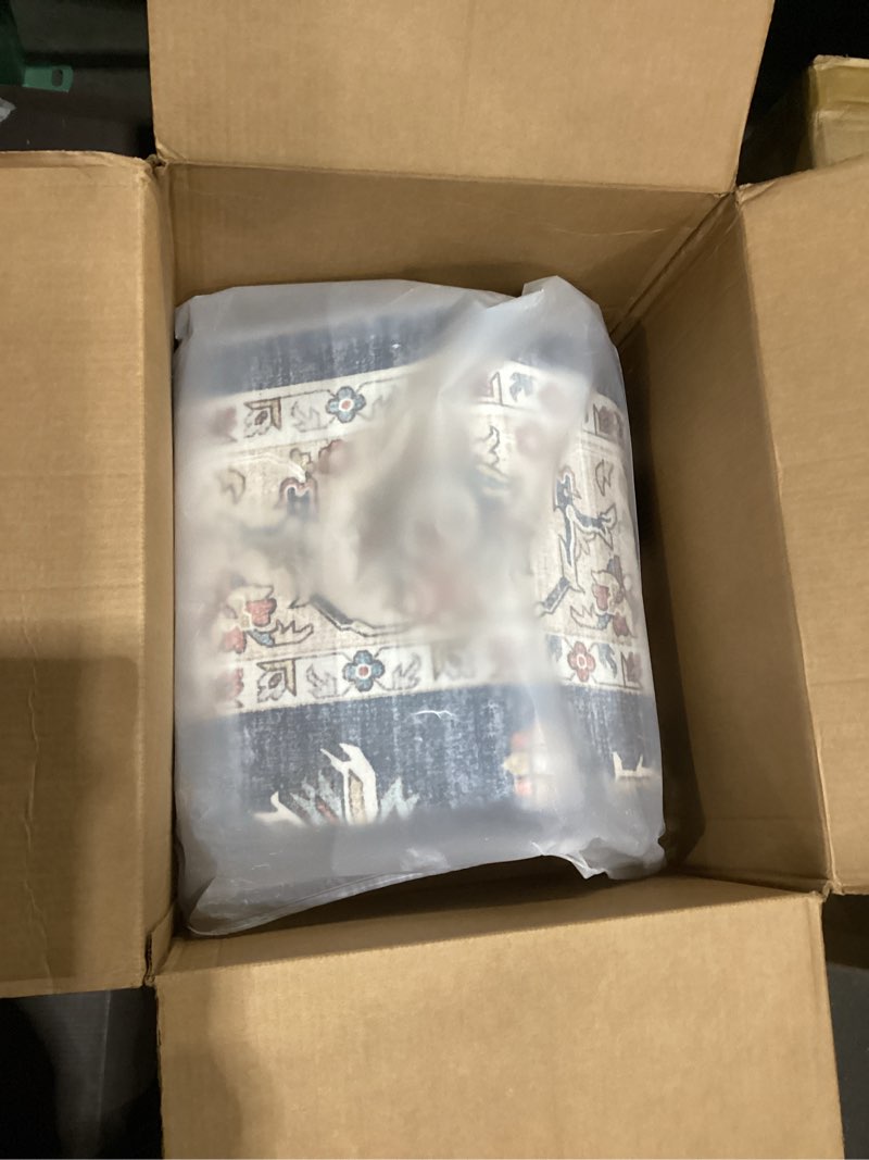 Condition photo showing Good Condition for Washable Oriental Area Rug - 10x14 Rugs for Living Room Soft Carpet for Bedroom Waterproof Floral Distressed Indoor Stain Resistant Non-Shedding Floor Carpets (Blue/Teal/Orange, 10X14) 10' x 14' (Rectangular) Blue/Teal/Orange