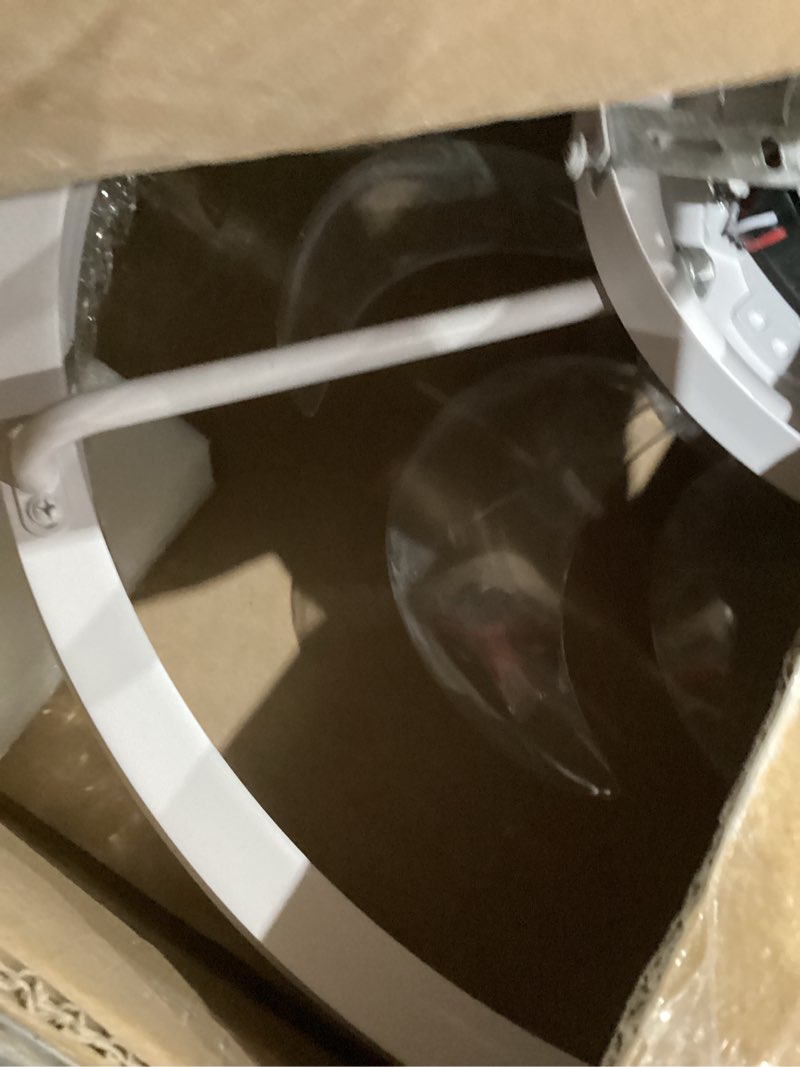 Condition photo showing As Is for ceiling fan with lights,20" flush mount ceiling fans,6 speeds 3cct dimmable led, quiet dc motor for bedroom living room modern ceiling fans with light 20 inch feathers white