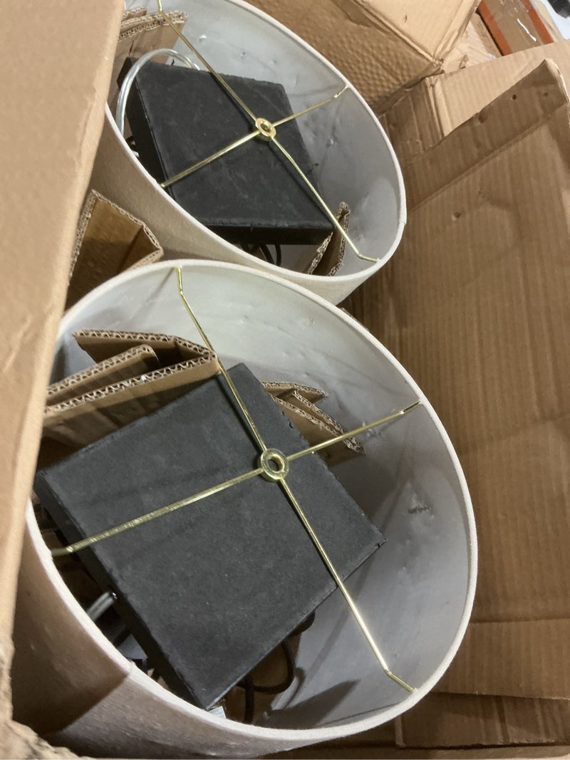 Condition photo showing As Is for modern table lamps - set of 2 wrought iron open cage lights with led bulbs - rustic farmhouse style for living room or bedroom by lavish home (black)