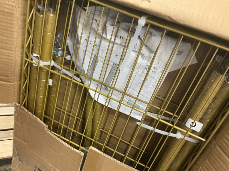 Condition photo showing New/Like New for Homdox Gold Heavy Duty Clothes Rack with Wheels, 3-Tier Rolling Metal Garment Organizer with Double Hanging Rods & Hooks, Freestanding Portable Closet, 17.72" D x 47.24" W x 80.71" H Gold 17.72"D x 47.24"W x 80.71"H