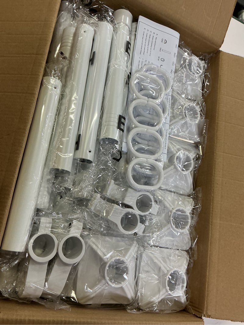 Condition photo showing New/Like New for room divider curtain rod, no drilling 4-10ft(h) 28-140inch(w) adjustable privacy wall divider for room separation, heavy duty temporary partition space separator tension rods, white white 28-140 inch