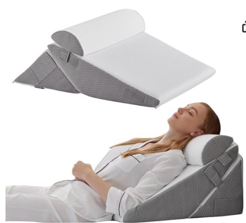 ((Incomplete))Bedluxe Wedge Pillow Headboard, 3PCS Orthopedic Bed Wedge Pillows Set for After Surgery, Adjustable Pillow Wedge for Acid Reflux&Back Pain Relief, Sleeping, Back Pillow for Bed Sitting Up, White/Grey