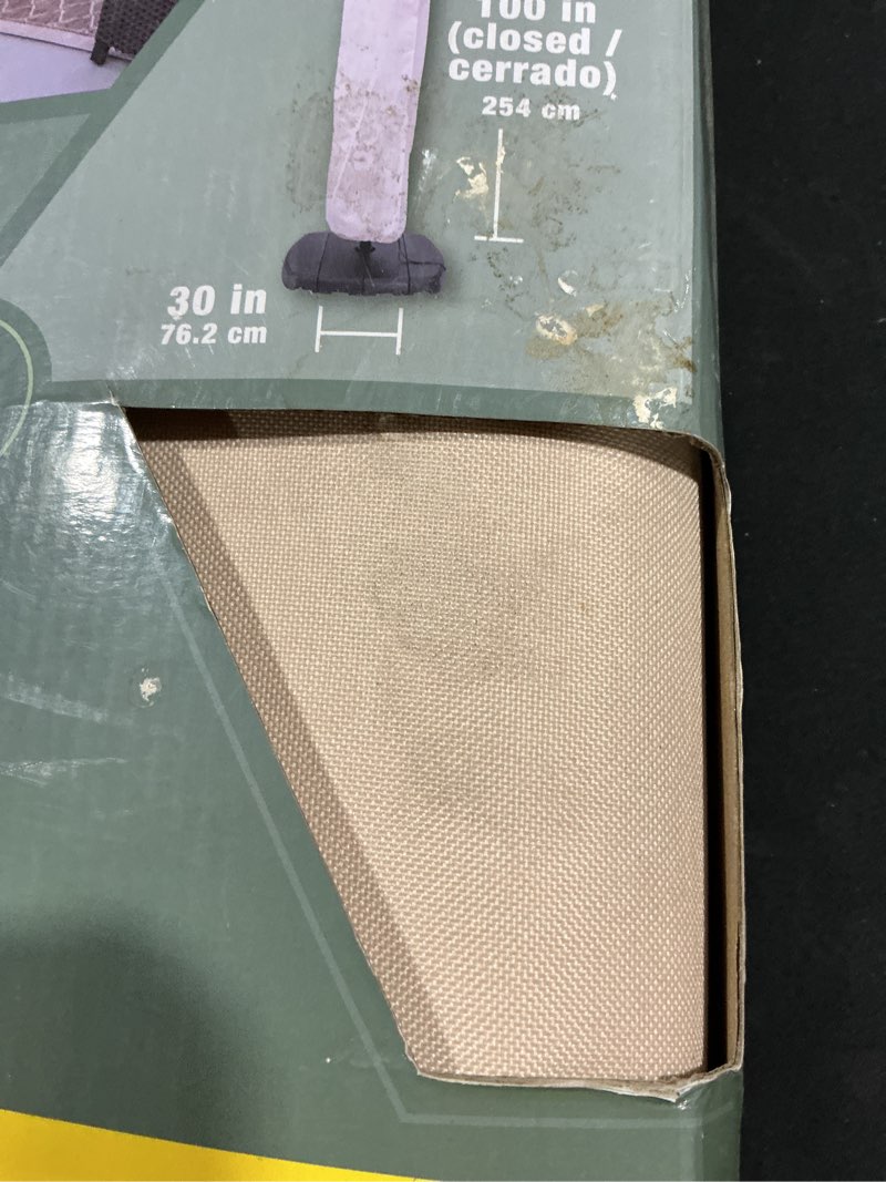 Condition photo showing As Is for elemental taupe polyester umbrella patio furniture cover