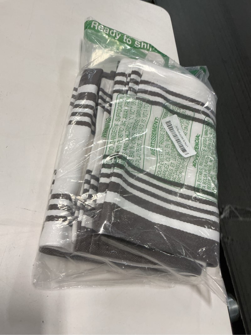 Condition photo showing Good Condition for Urban Villa Kitchen Towels 100% Cotton Pack of 6, Highly Absorbent Quick Drying Super Soft Premium Dish Towel for kitchen with Hanging Loop Hand & Tea Towels - 20x30 Inch, (Dove Grey & White, Striped) Dove Grey/White Kitchen Towels - 6 Pack