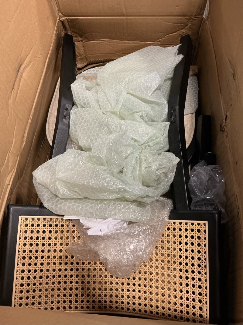 Condition photo showing As Is for modway caledonia wood dining chair with cane rattan in black beige - set of 2 2 pcs - dining chairs black beige