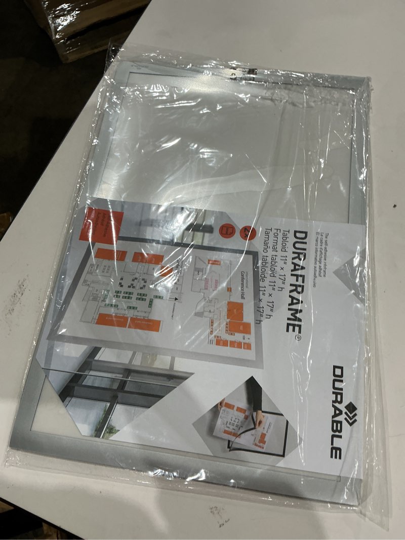 Condition photo showing Good Condition for durable duraframe self-adhesive magnetic frame silver - tabloid size 11" x 17" - document frame for internal signage - self-adhesive attachment - pack of 2 silver tabloid, 11" x 17"