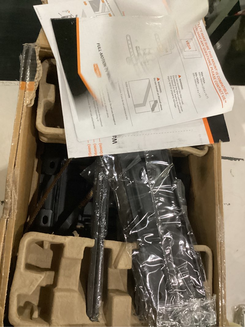 Condition photo showing Good Condition for perlegear ultra slim tv wall mount 1.1" low profile for 42-90" tvs, fits 16"/24" studs, full motion tv mount wall bracket with dual articulating arms, swivel, tilt, max vesa 600x400mm, holds 132lbs