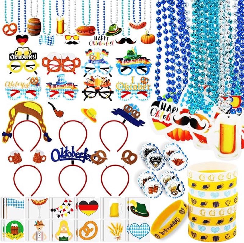 WGXX 114 Pcs Oktoberfest Party Favors Oktoberfest Accessories Beads Necklaces with Felt Pendant Phot