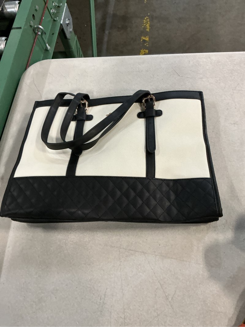 Condition photo showing Good Condition for lovevook laptop bag for women 15.6 inch canvas laptop tote bag, large capacity work bag with clutch purse, computer bag office business briefcase, casual handbag for travel college teacher school 15.6 inch a-black & white