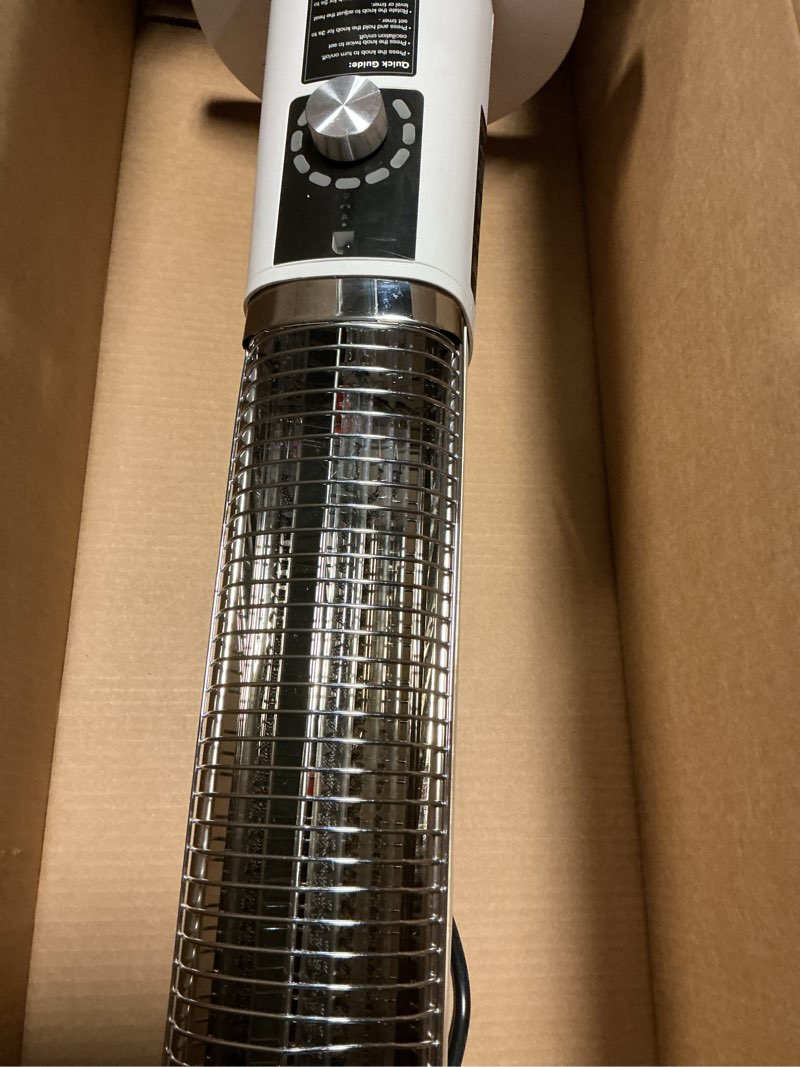Condition photo showing As Is for Outdoor Heater for Patio, 1500W Electric Infrared Heaters for porch garage indoor use, 9H Timer, 60° Oscillation & 9 Heat Level, Tip-Over/Overheating Protection, Safety Lock, Super Quiet, IPX5, Snowy