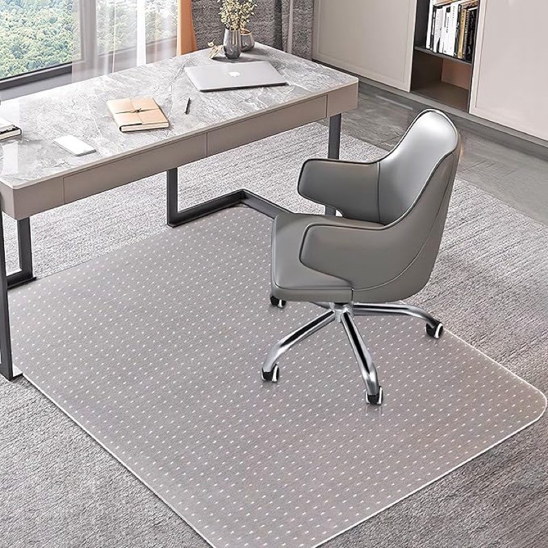 Office Chair Mat for Carpet, 48'' x 36'' Clear Floor Mat for Low and No Pile Carpeted Floors, Thick and Sturdy Carpet Protector for Work, Home, Gaming, Easy Glide and Flat Without Curling