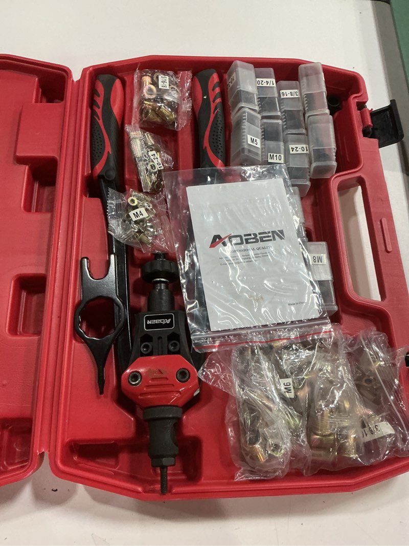 Condition photo showing Good Condition for aoben 16" rivet nut tool, professional hand rivet nut setter kit with 12 interchangeable metric & sae mandrels, 145pcs rivnuts and rugged carrying case 16" rivet nut tool kit
