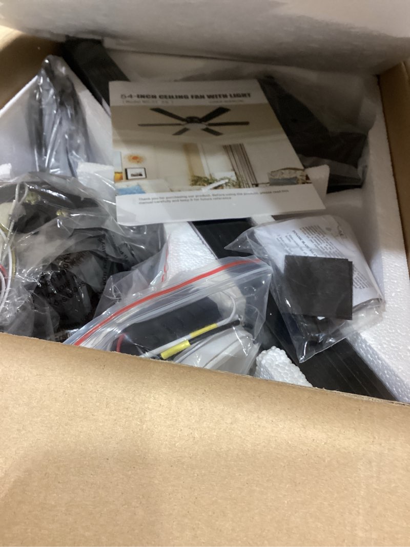 Condition photo showing Good Condition for ceiling fans with lights,54 inch low profile ceiling fan with light and remote control,6 speeds/6 blade,flush mount,led dimmable dc reversible modern, black ceiling fan for bedroom/living room black 54inch
