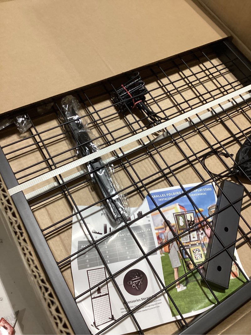 Condition photo showing Good Condition for 1-pack foldable grid wall panels, heavy duty double sided display rack with t-base floor stand - for retail stores, craft shows, vendor events, merch display - includes 10 free hooks