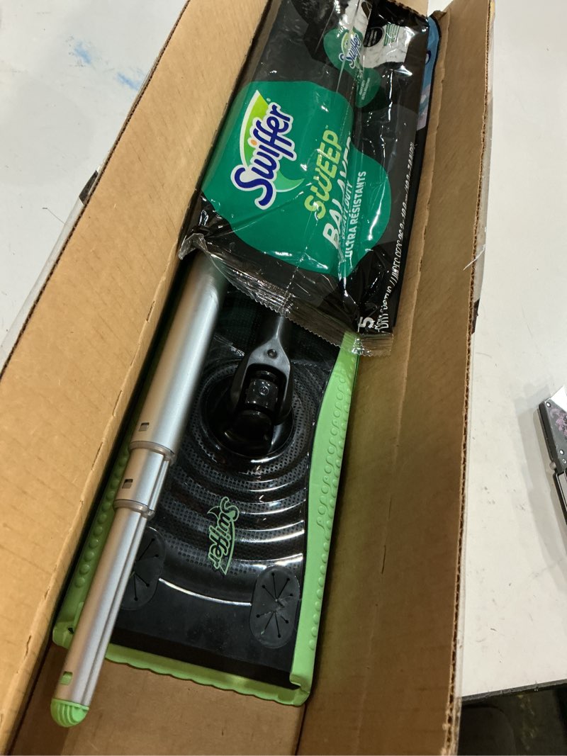 Condition photo showing As Is for Swiffer Sweep & Mop Deluxe 2-in-1 Multi-Surface Kit for Floor Cleaning, Includes 1 Sweeper Device, 5 Dry Sweeping + 6 Wet Mopping Heavy Duty Cloths, Black Deluxe Starter Kit