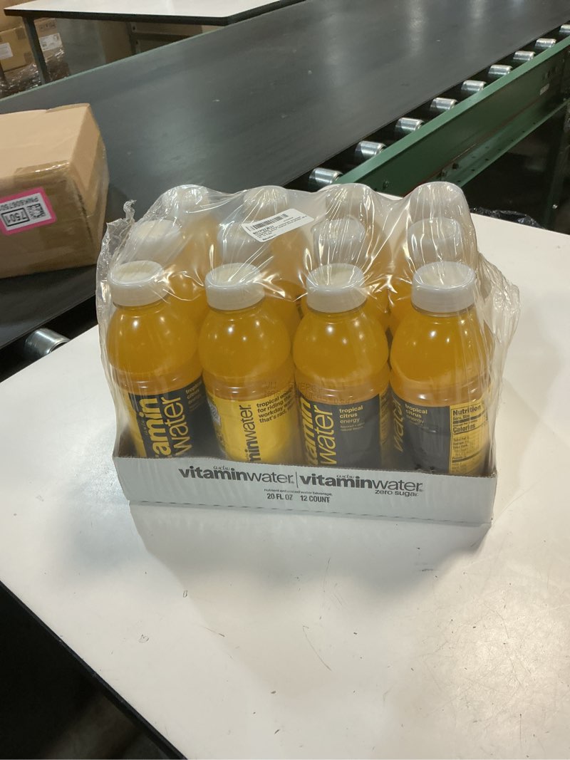 Condition photo showing New/Like New for ((mar/23/26))vitaminwater energy tropical citrus nutrient enhanced flavored water beverage, 20 fl oz bottles, 12 pack energy tropical citrus 20 fl oz (pack of 12)