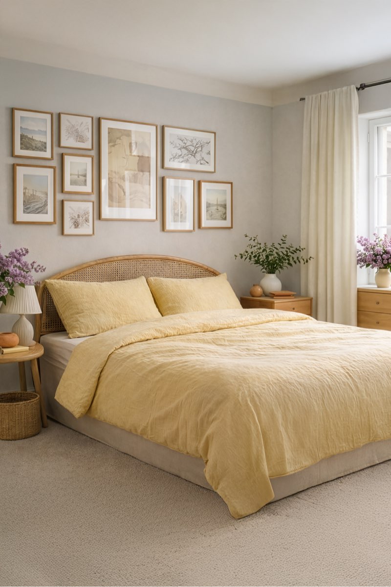 european linen duvet cover set, full/queen, butter yellow