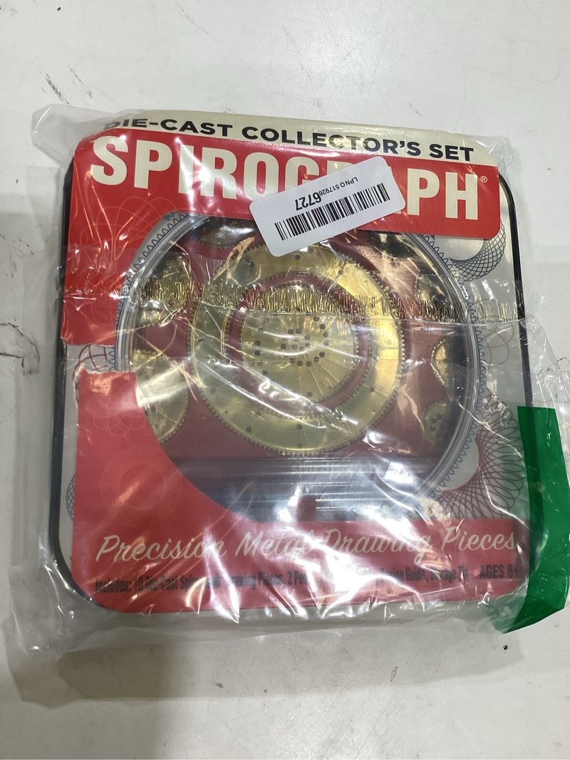 Condition photo showing New/Like New for spirograph die-cast collectors set – special edition, arts and crafts, kids toys, art supplies, craft supplies, drawing kit, spiral art, metal gear design kit, pens, design sheet included, ages 8+