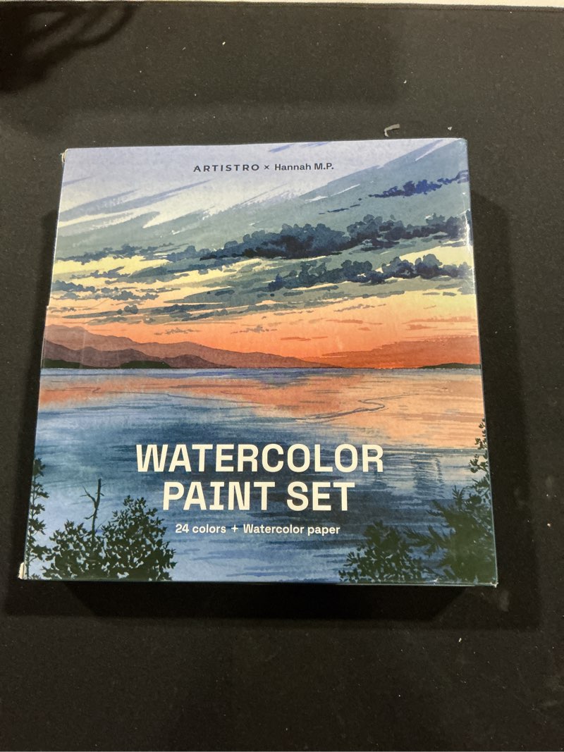 Condition photo showing Good Condition for ARTISTRO x HANNAH M.P Professional Watercolor Paint Set Limited Edition with 24 colors in Bamboo Wooden Box (6ml XL Pans) - 2 Brushes, Watercolor Paper, Mixing Tray - Watercolor Set for Professionals made by professionals