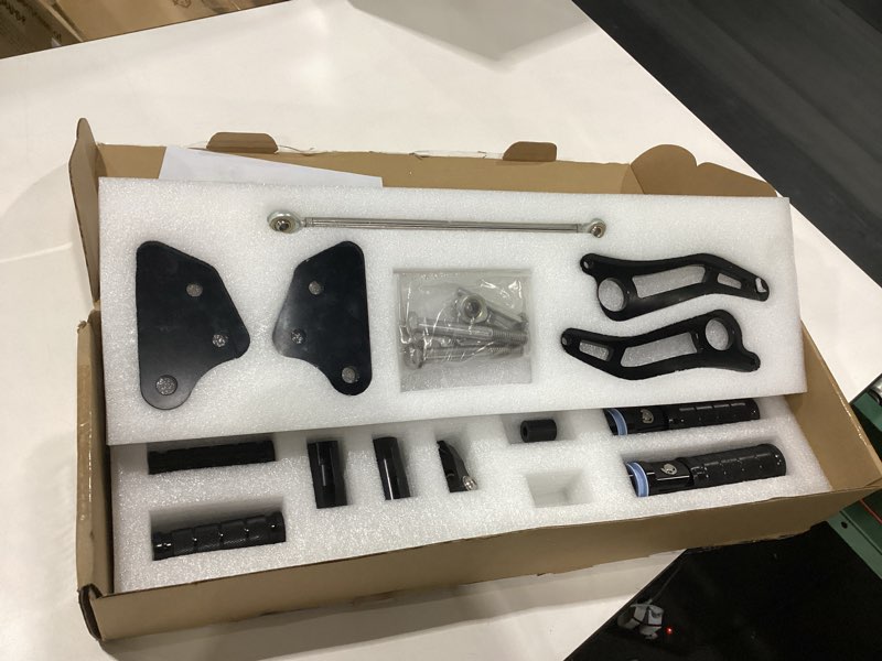 Condition photo showing As Is for missing some pieces tofr billet forward controls footpegs for harley dyna street bob fxdb 2006-2017 super glide fxd fxdc fxdx 2000-2017 low rider fxdl 2000-2017 (anodized in black)