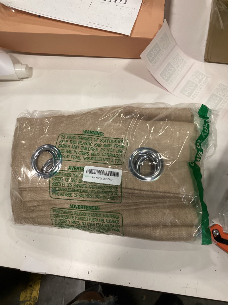 Condition photo showing New/Like New for bgment short curtains for bedroom,54 inch length faux linen curtains for small window grommet non-see through privacy light filtering burlap textured kitchen window,2 panels,52 x 54 inch,tan 52"w x 54"l (pack of 2) tan